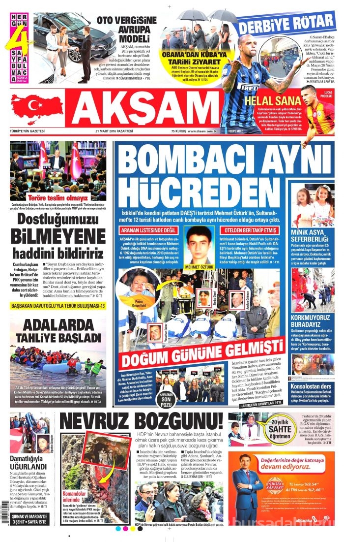 Gazete manşetleri 21.03.2016
