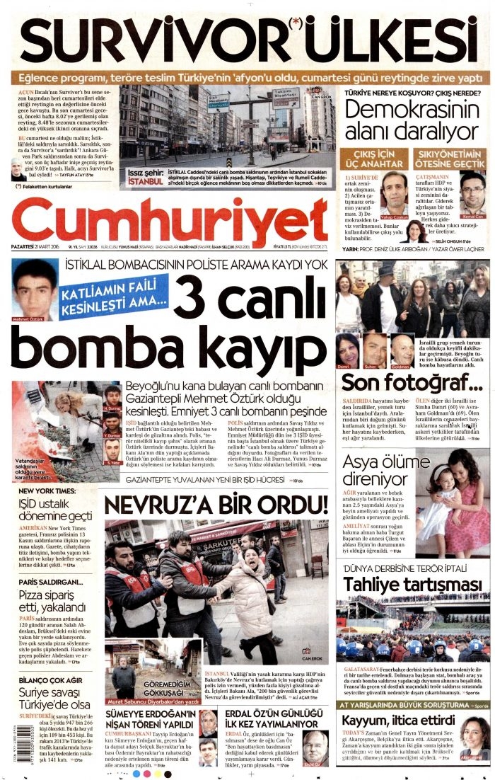Gazete manşetleri 21.03.2016