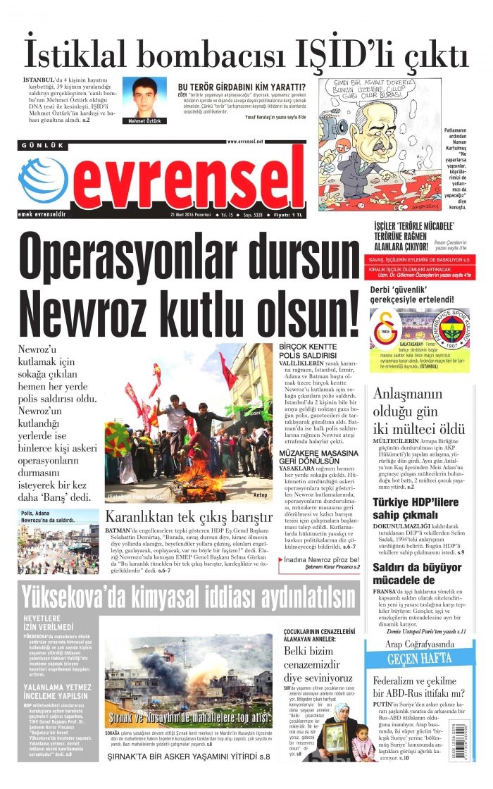 Gazete manşetleri 21.03.2016