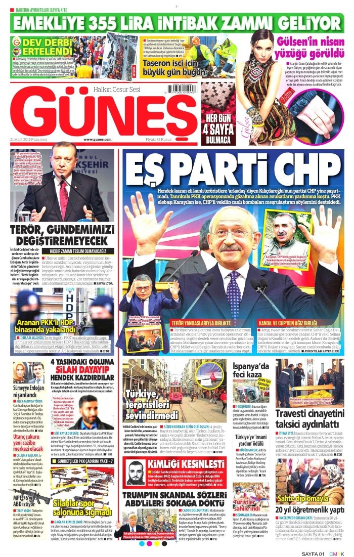Gazete manşetleri 21.03.2016