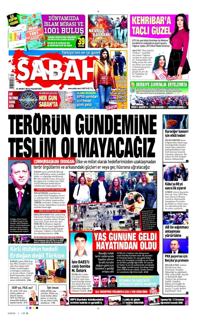 Gazete manşetleri 21.03.2016