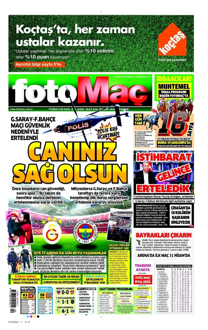 Gazete manşetleri 21.03.2016