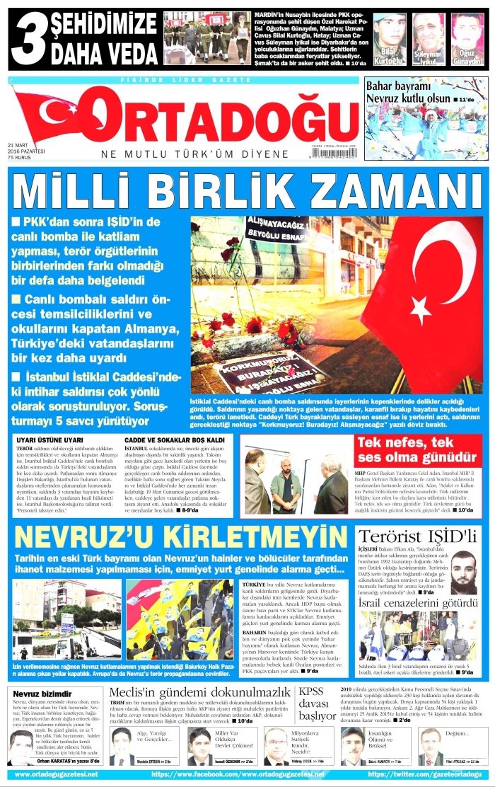 Gazete manşetleri 21.03.2016
