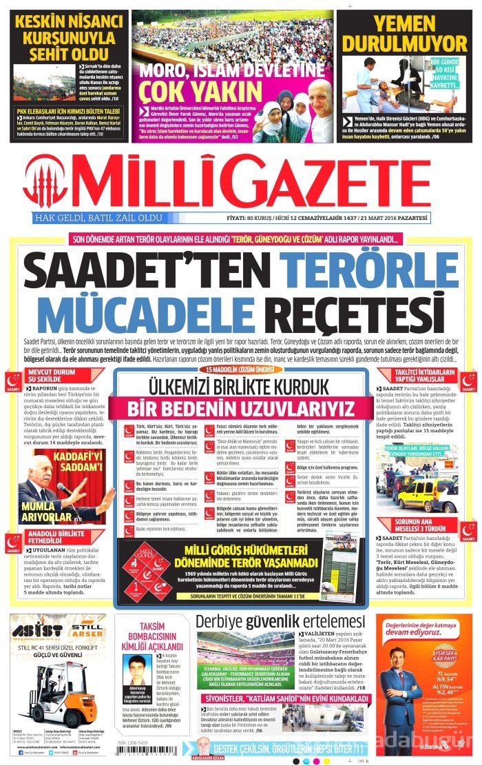 Gazete manşetleri 21.03.2016