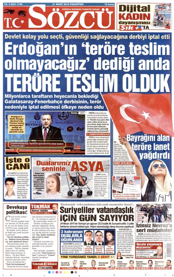 Gazete manşetleri 21.03.2016