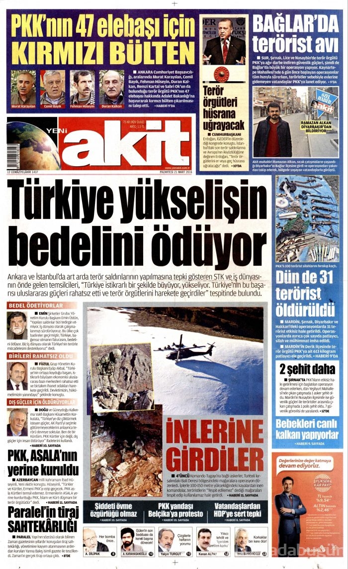 Gazete manşetleri 21.03.2016
