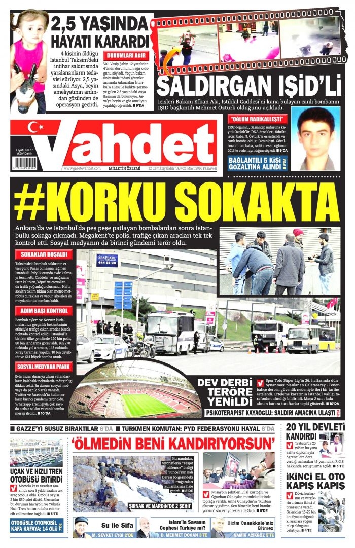Gazete manşetleri 21.03.2016