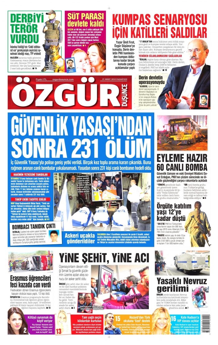 Gazete manşetleri 21.03.2016