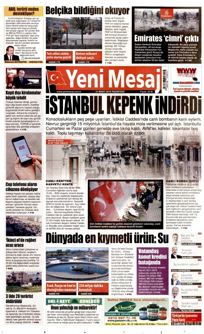 Gazete manşetleri 21.03.2016