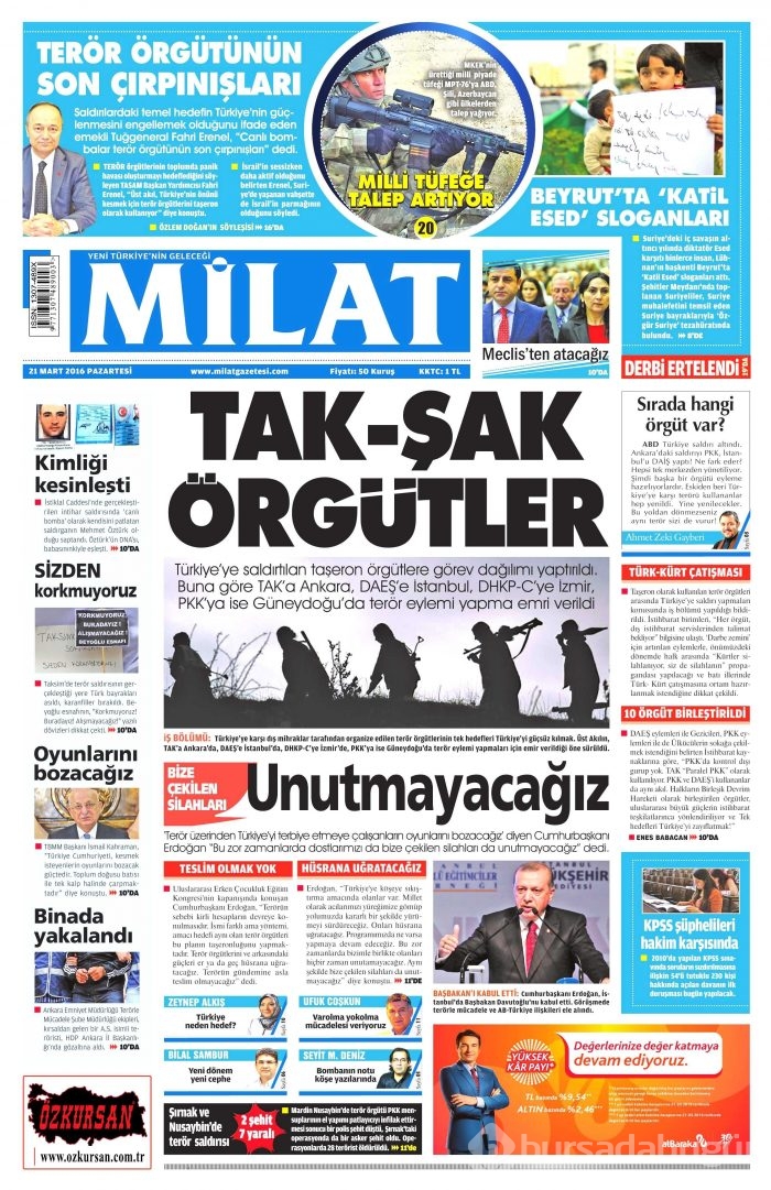 Gazete manşetleri 21.03.2016