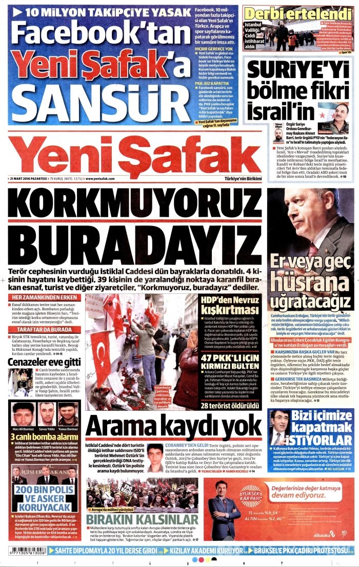 Gazete manşetleri 21.03.2016