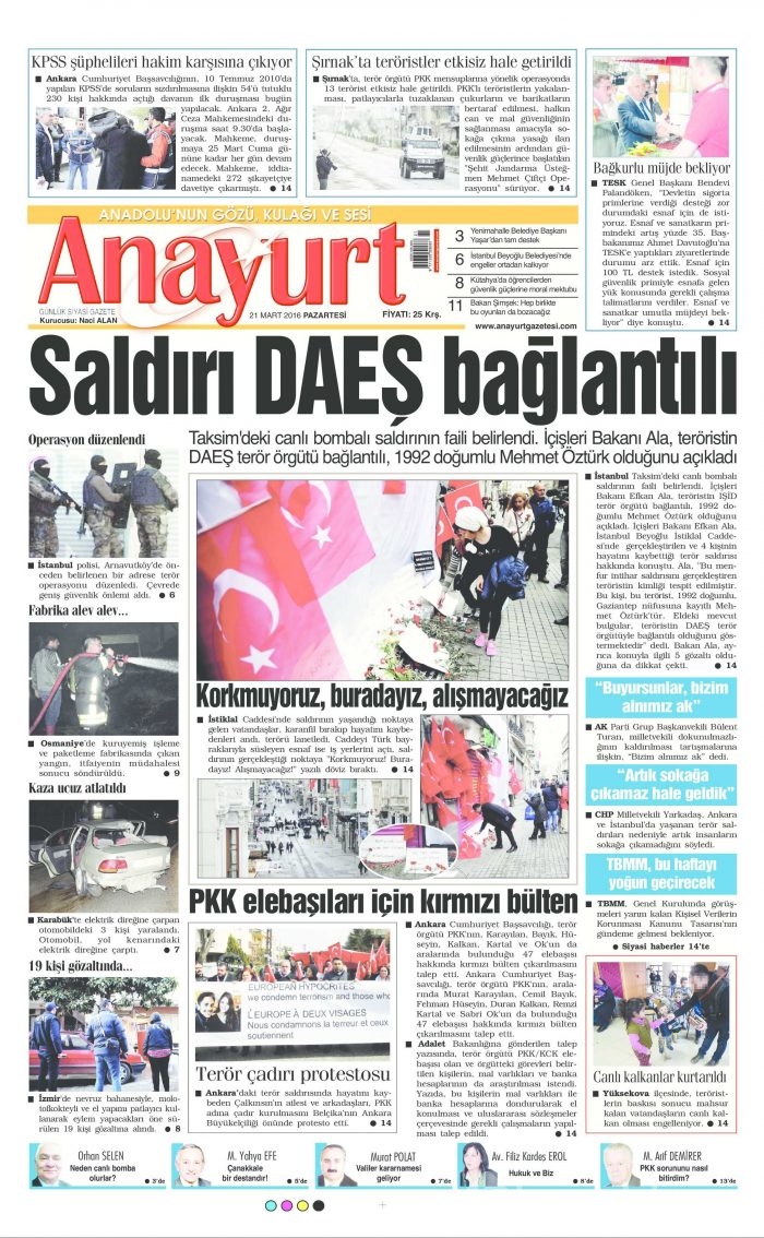 Gazete manşetleri 21.03.2016