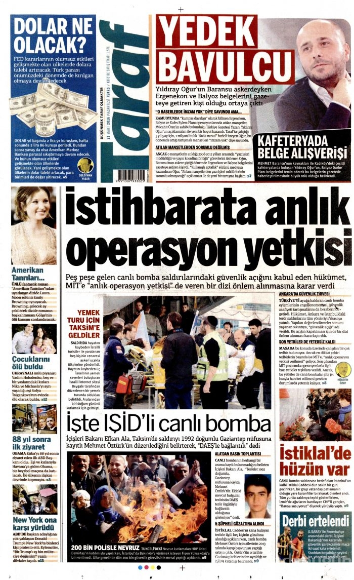 Gazete manşetleri 21.03.2016