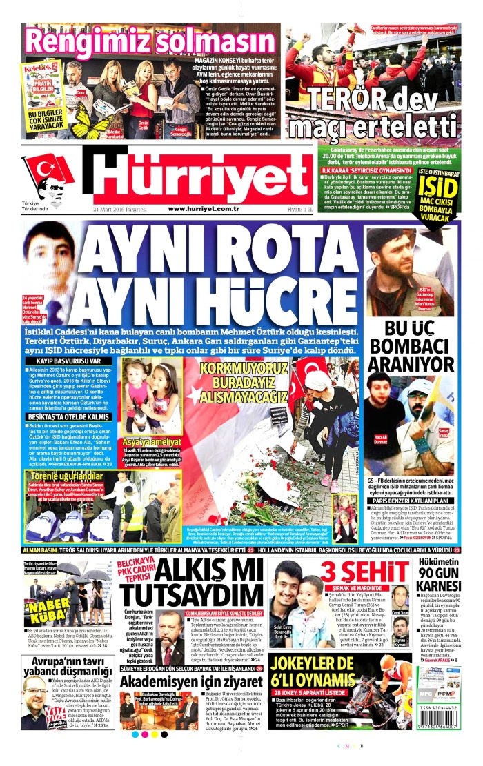 Gazete manşetleri 21.03.2016