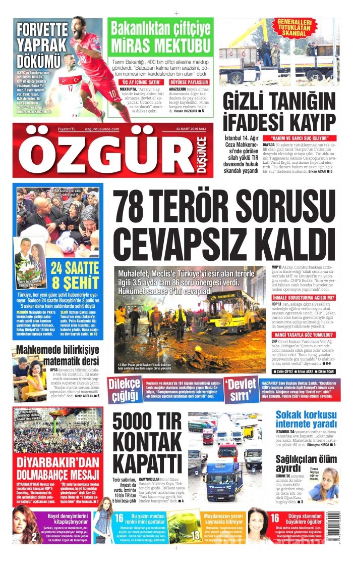 Gazete manşetleri (22.03.2016)