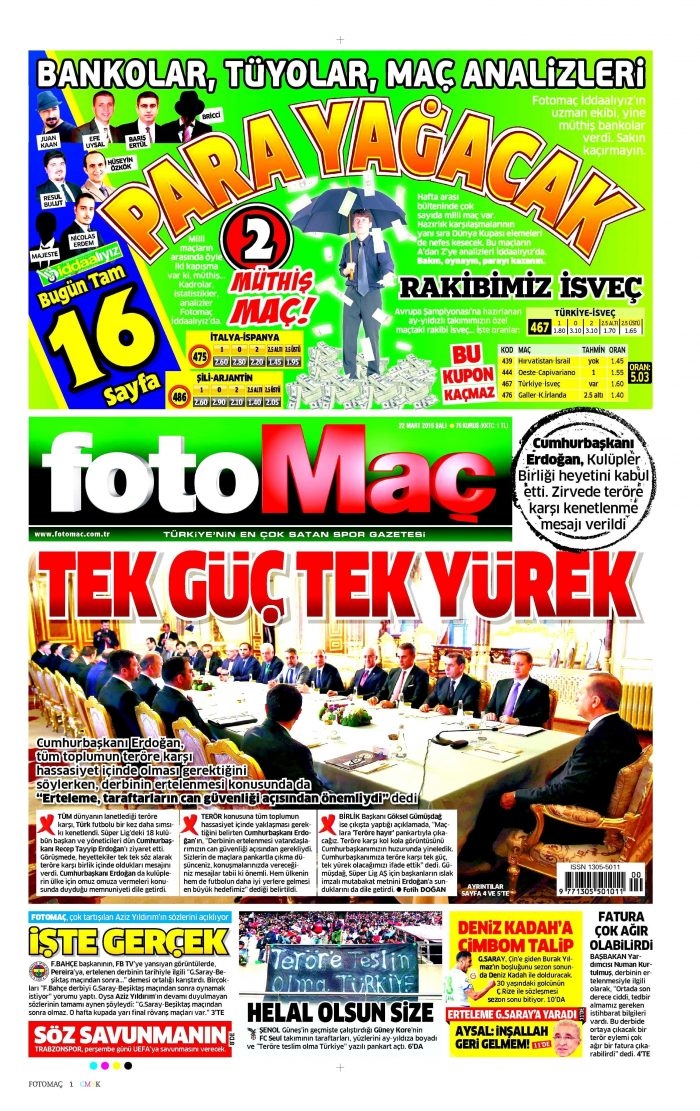 Gazete manşetleri (22.03.2016)