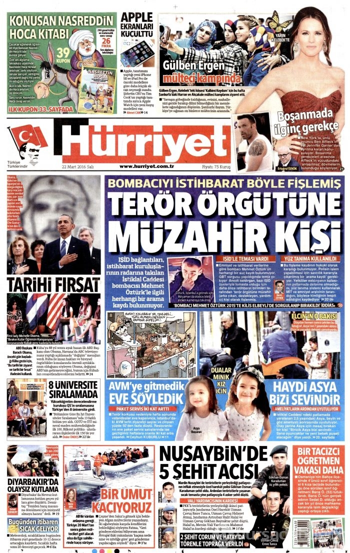 Gazete manşetleri (22.03.2016)