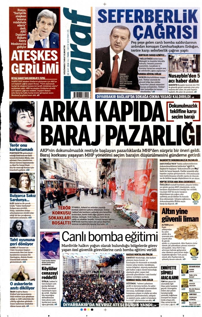 Gazete manşetleri (22.03.2016)