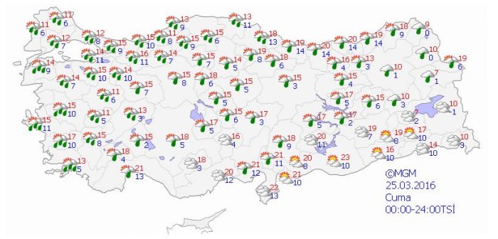 Yurtta 5 günlük hava durumu (23.03.2016)