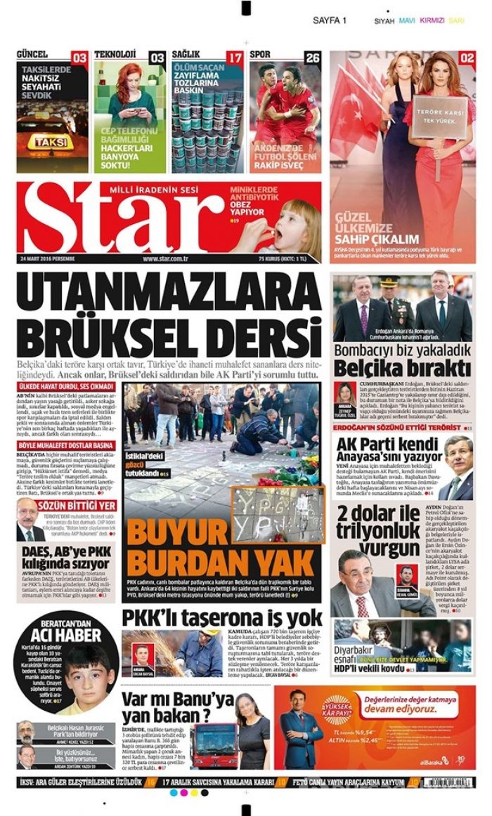 Günün gazete manşetleri - 24 Mart 2016
