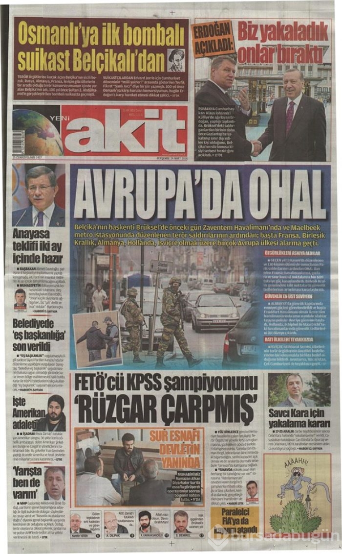 Günün gazete manşetleri - 24 Mart 2016
