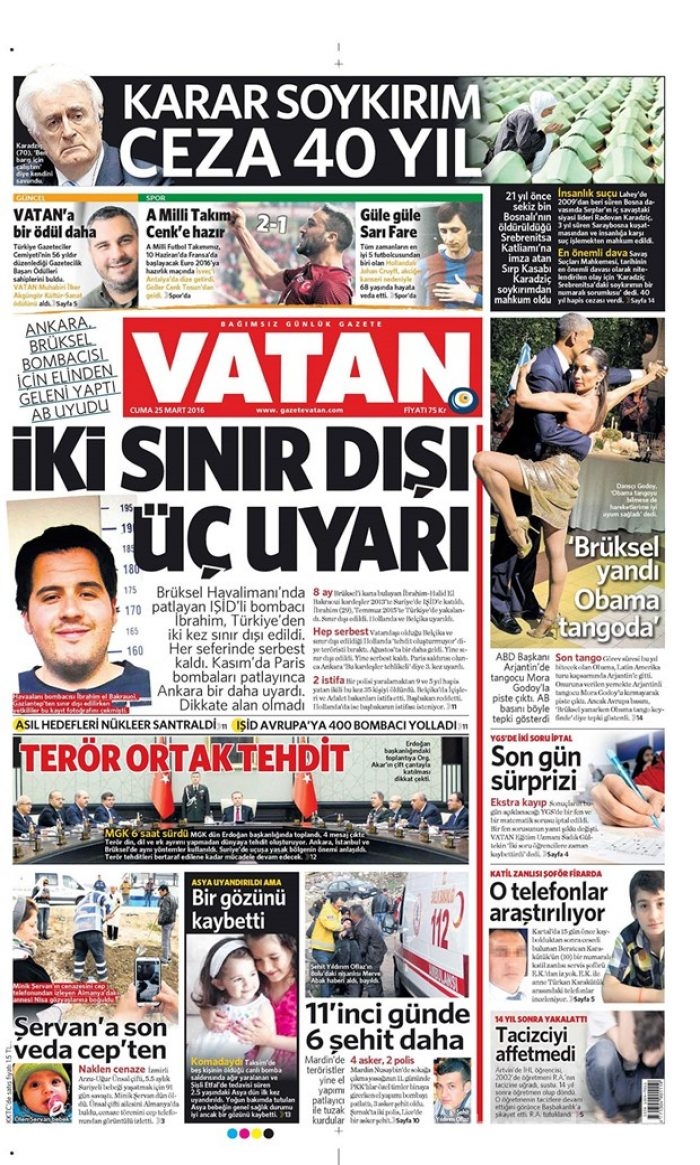 Günün gazete manşetleri - 25 Mart 2016
