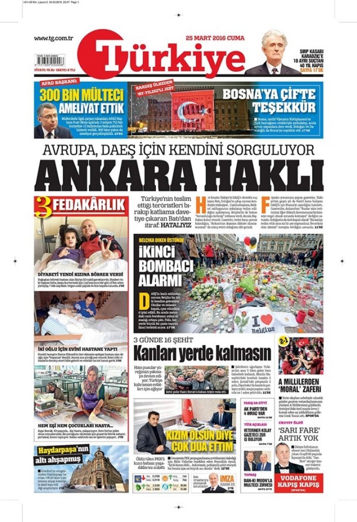 Günün gazete manşetleri - 25 Mart 2016
