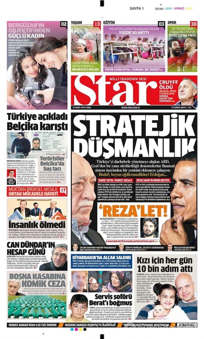 Günün gazete manşetleri - 25 Mart 2016
