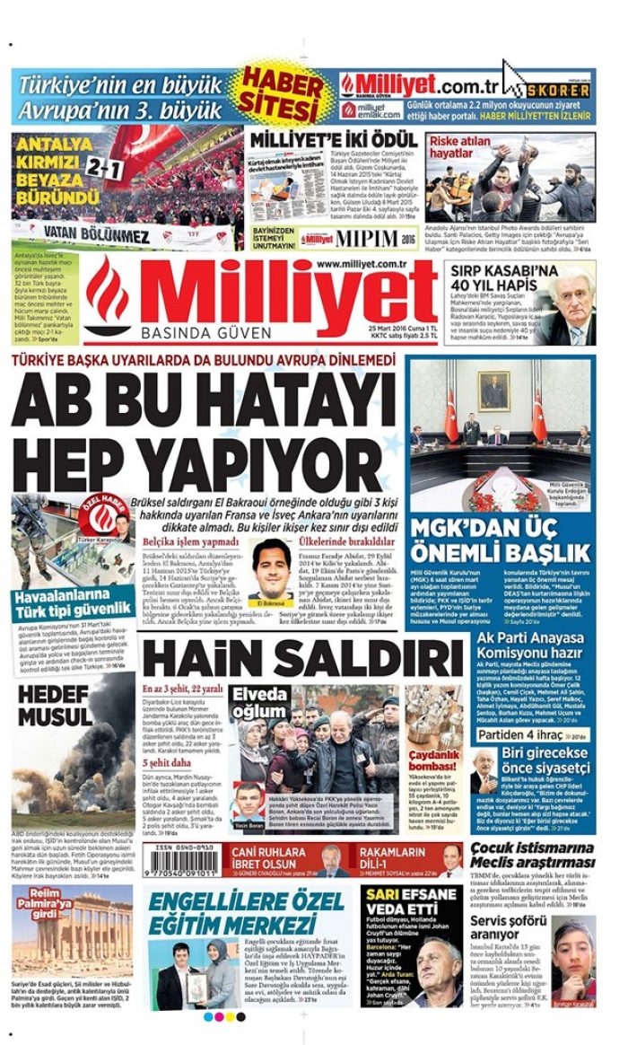 Günün gazete manşetleri - 25 Mart 2016
