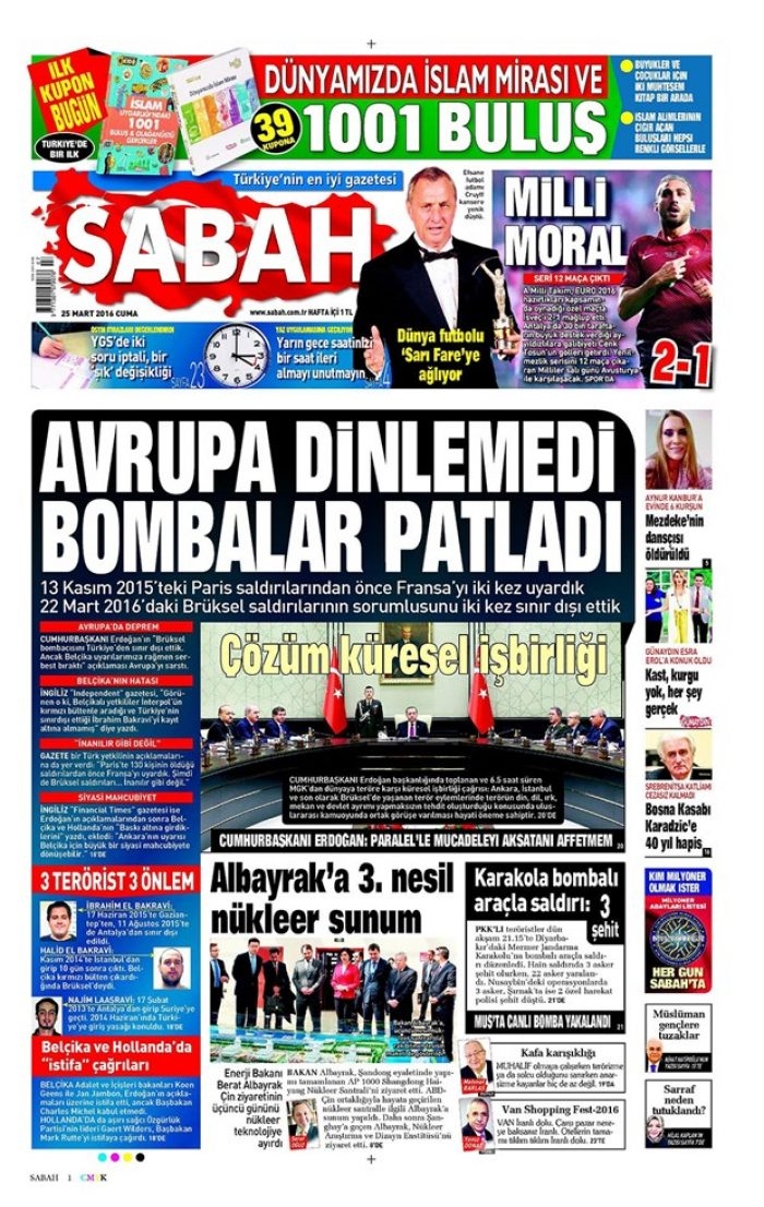 Günün gazete manşetleri - 25 Mart 2016
