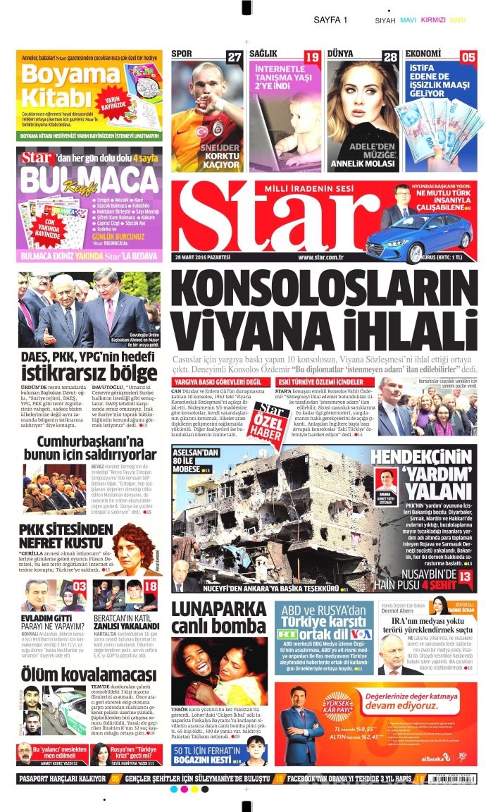 Gazete manşetleri (28.03.2016)