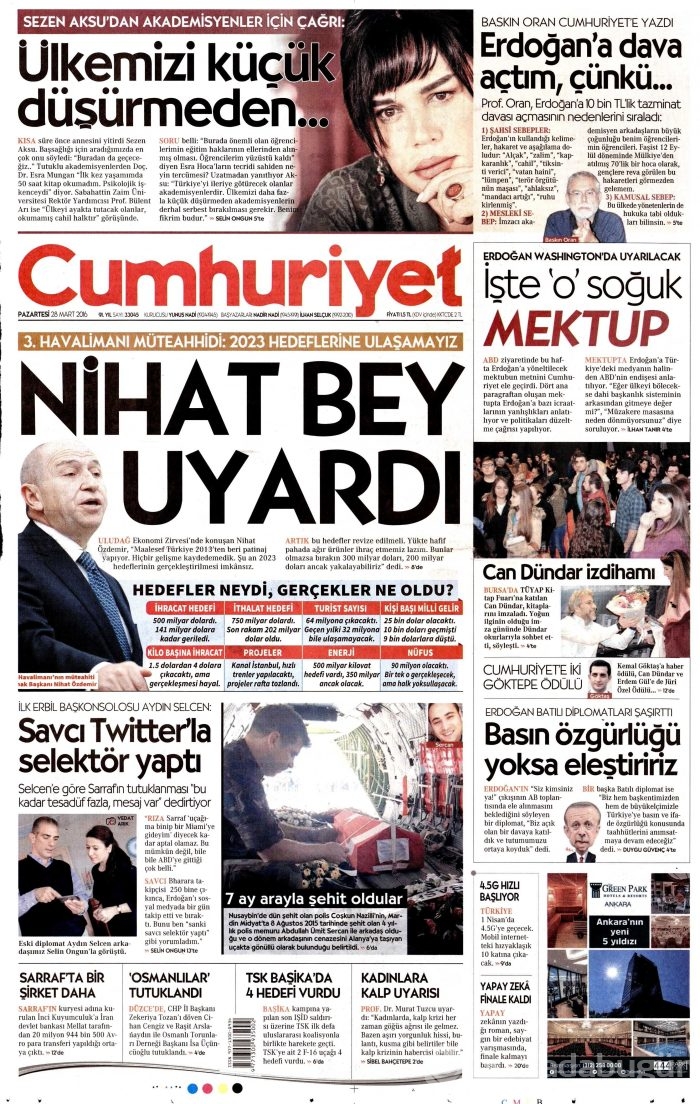 Gazete manşetleri (28.03.2016)