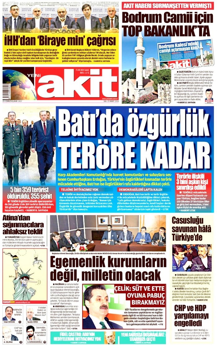 Gazete manşetleri (29 Mart 2016)