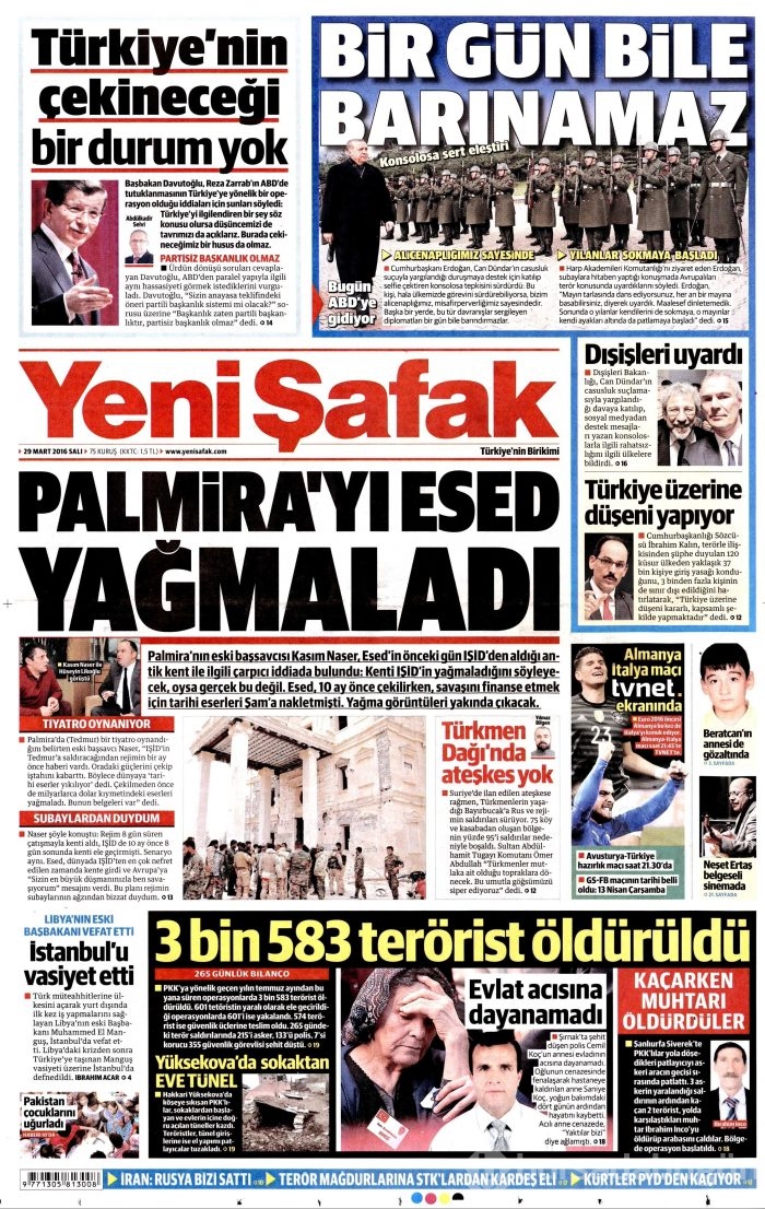 Gazete manşetleri (29 Mart 2016)