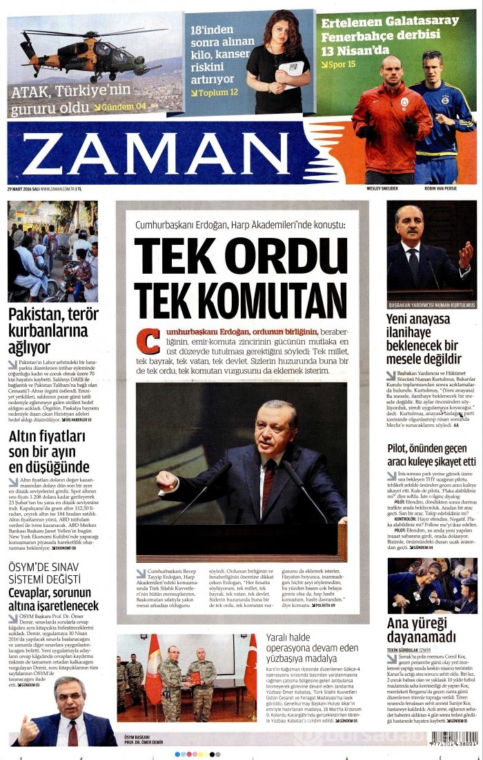 Gazete manşetleri (29 Mart 2016)