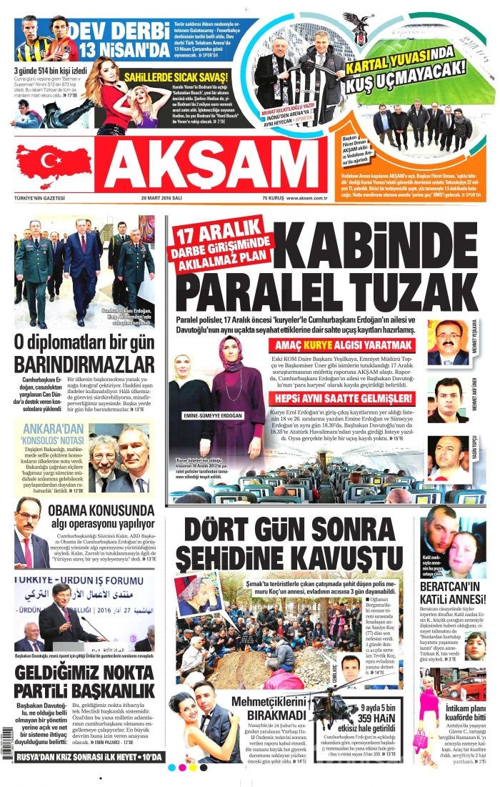 Gazete manşetleri (29 Mart 2016)