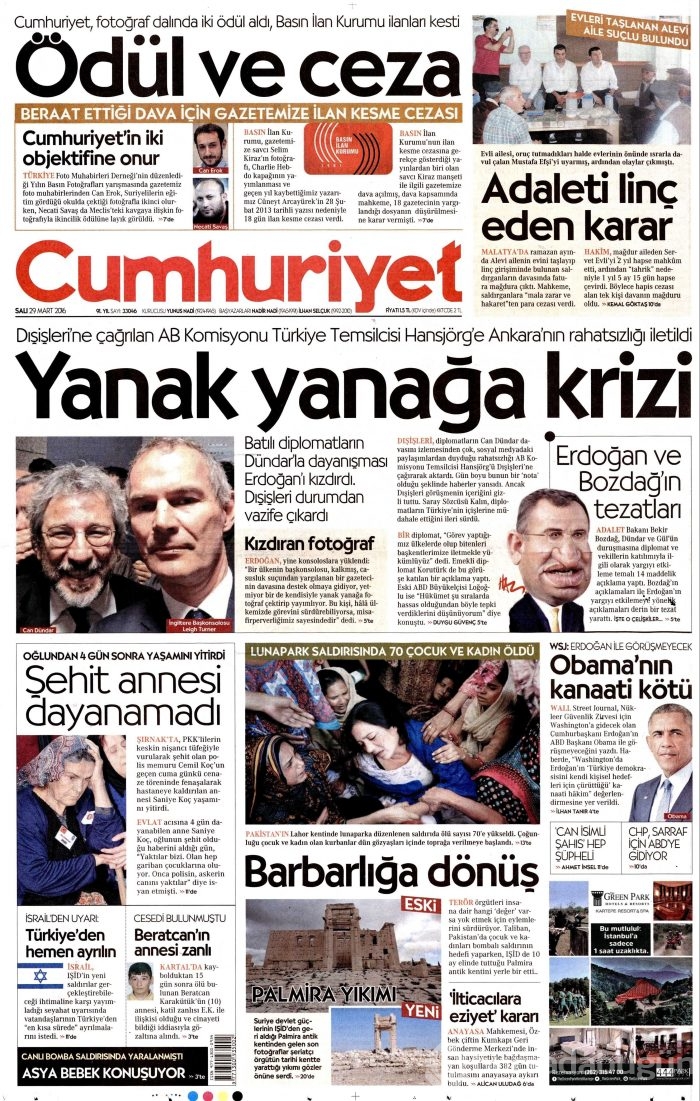 Gazete manşetleri (29 Mart 2016)