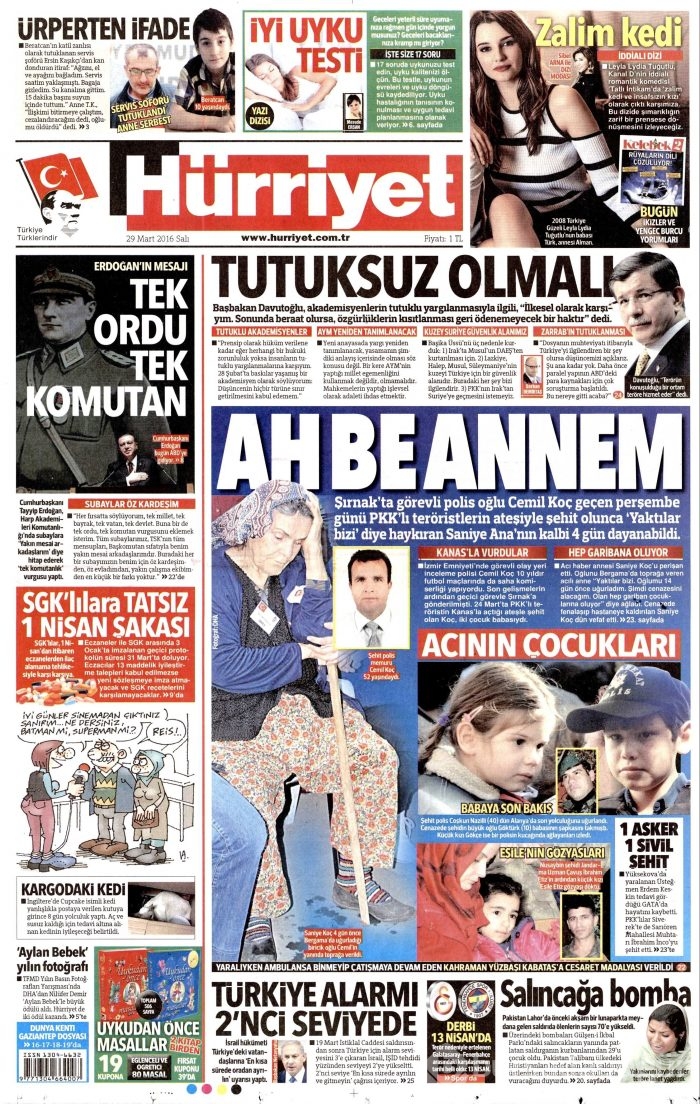 Gazete manşetleri (29 Mart 2016)