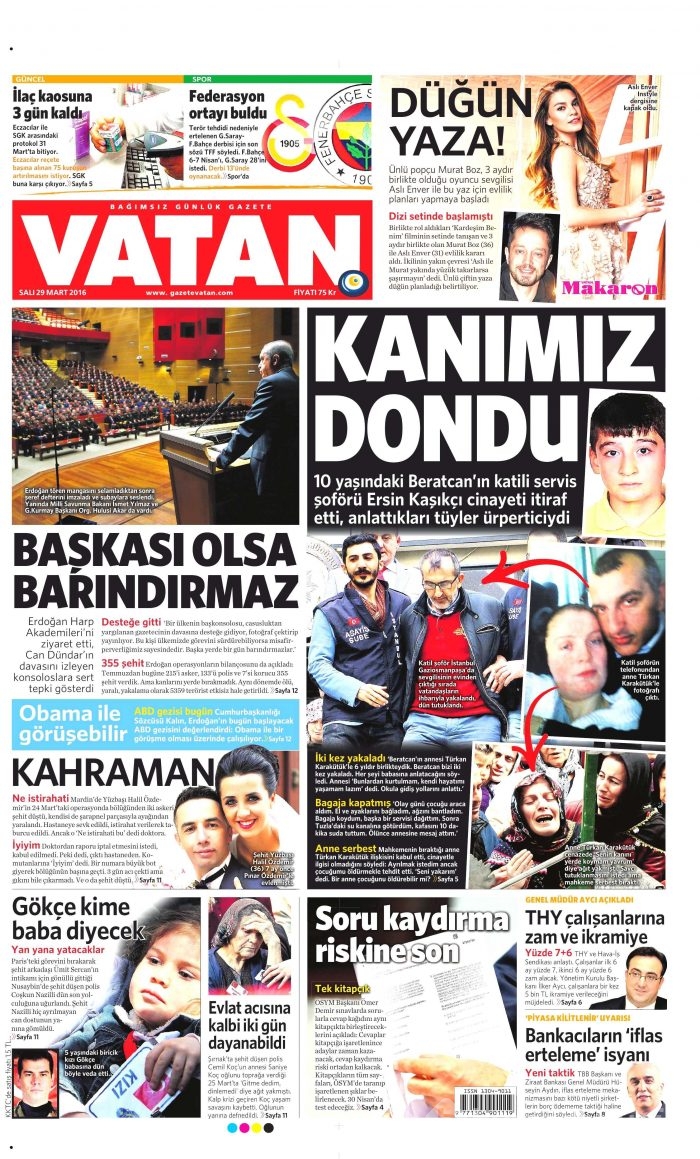 Gazete manşetleri (29 Mart 2016)