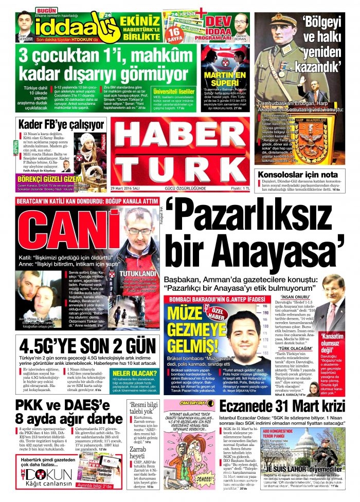 Gazete manşetleri (29 Mart 2016)