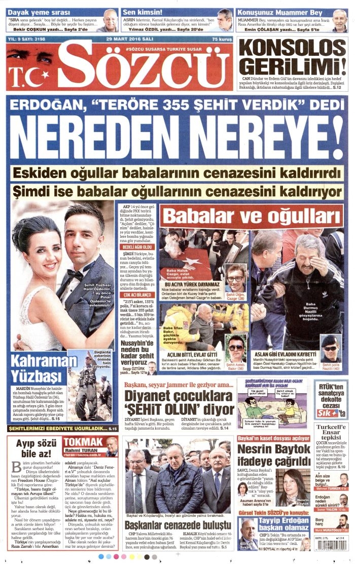 Gazete manşetleri (29 Mart 2016)