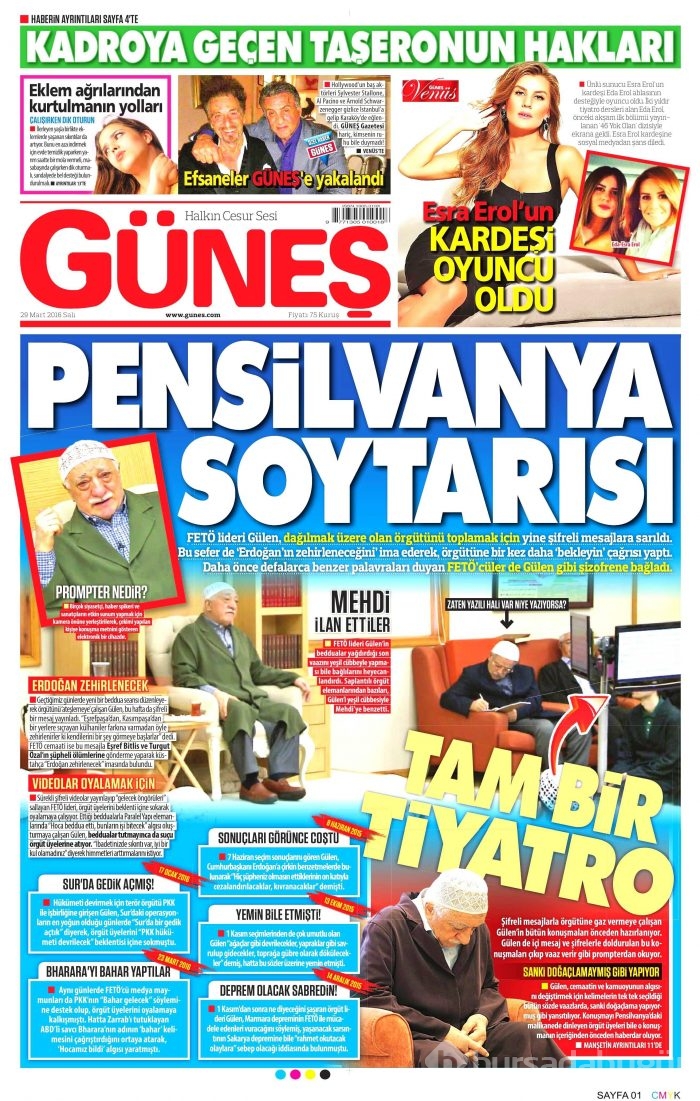 Gazete manşetleri (29 Mart 2016)