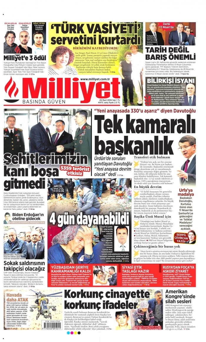 Gazete manşetleri (29 Mart 2016)