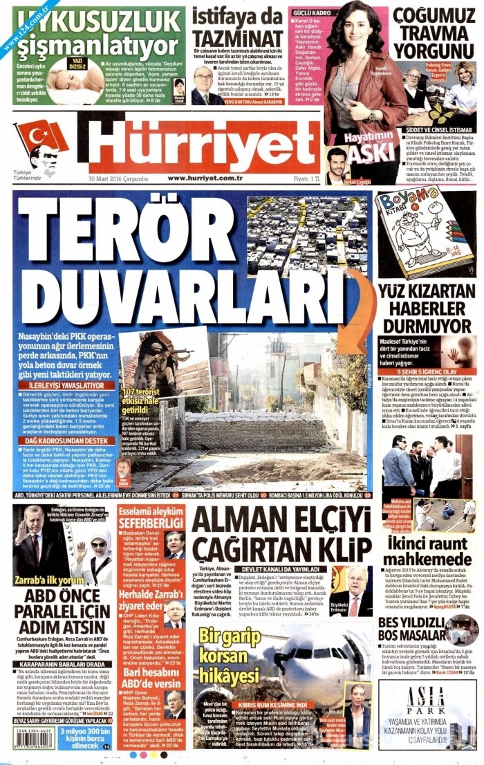 Gazete manşetleri (30 Mart 2016)