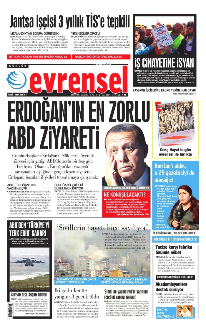 Gazete manşetleri (30 Mart 2016)