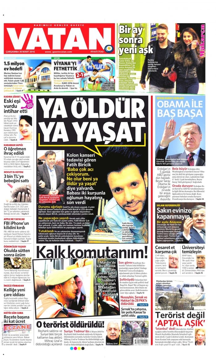 Gazete manşetleri (30 Mart 2016)
