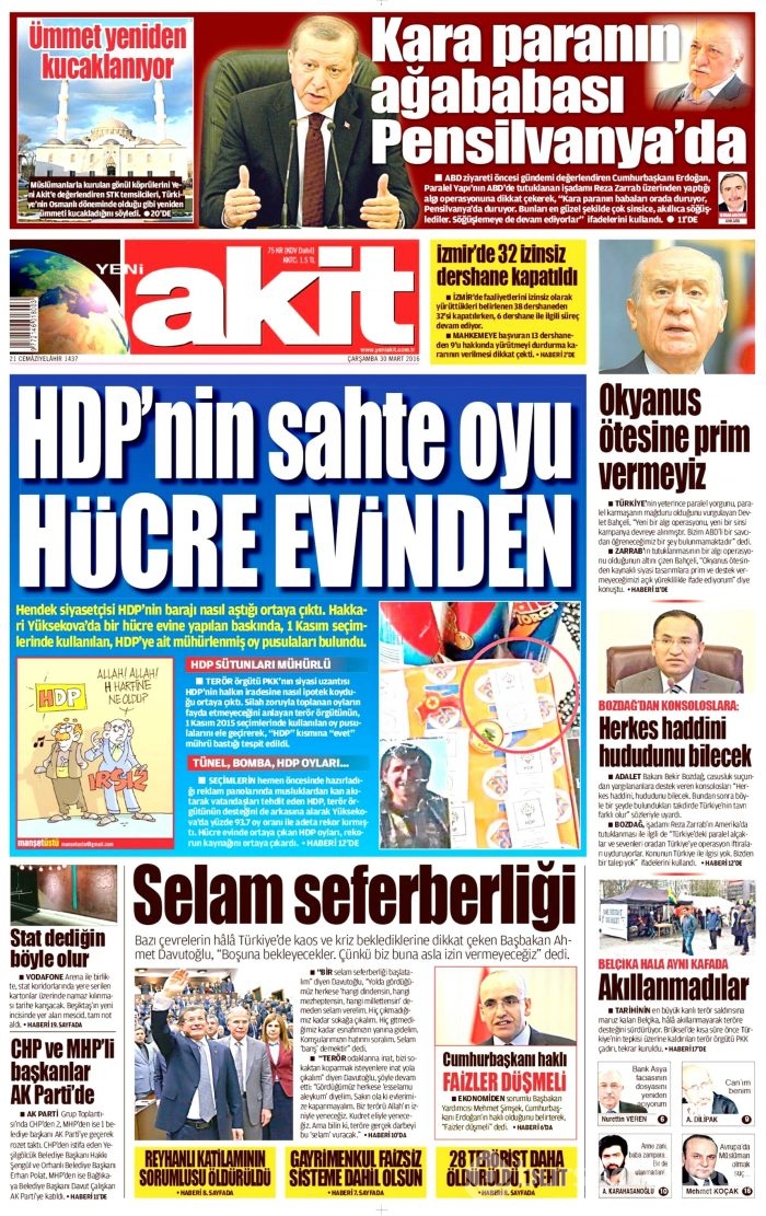 Gazete manşetleri (30 Mart 2016)