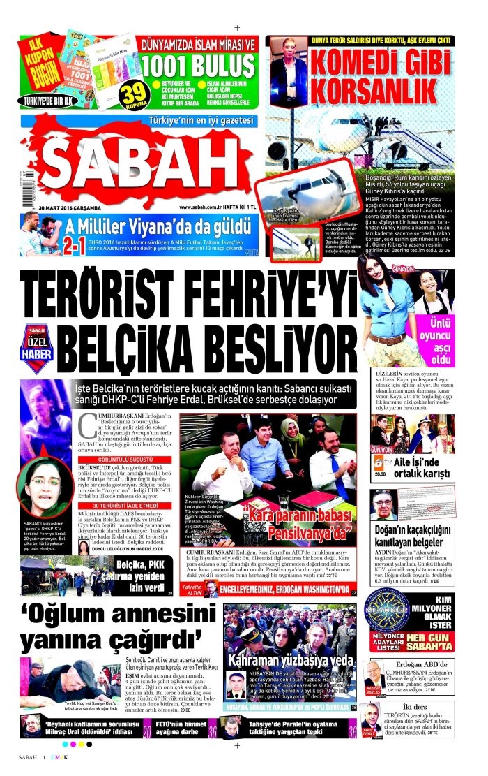 Gazete manşetleri (30 Mart 2016)