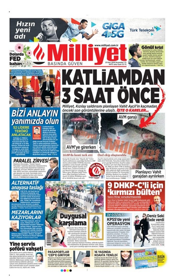 Günün gazete manşetleri - 31 Mart 2016