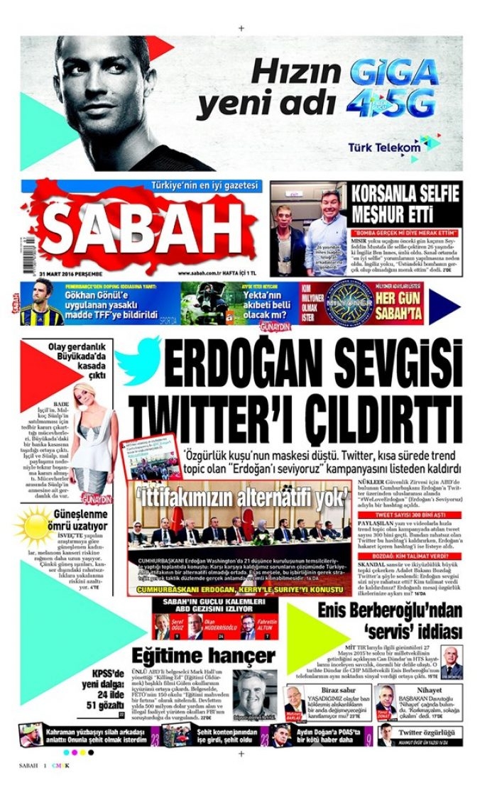 Günün gazete manşetleri - 31 Mart 2016